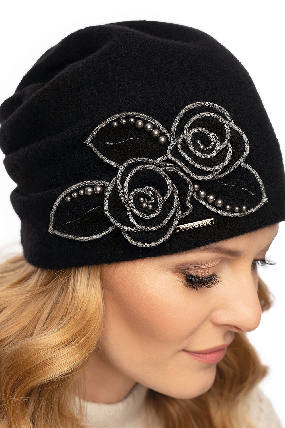 Vivisence Damen Mütze Winter Handgefertigte Herbst Elegante Wintermütze 7068, schwarz