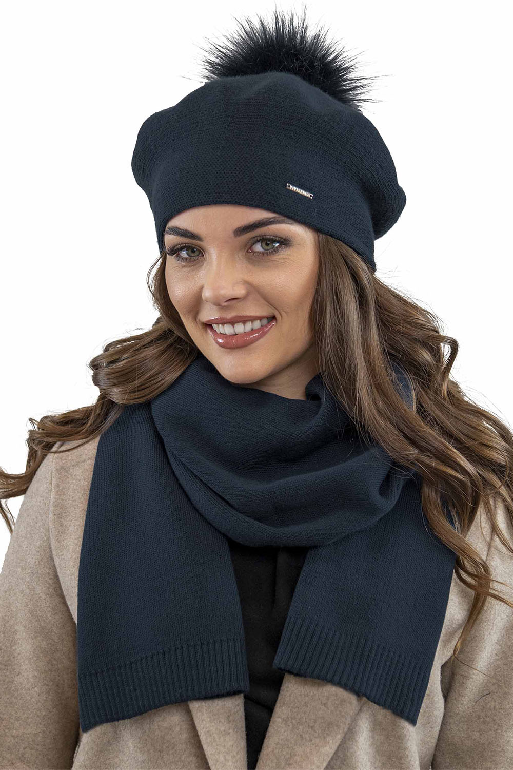 Vivisence Damen Baskenmütze Warm und Gemütlich Kälteschutz Komfort Bommel 7035, dunkelblau