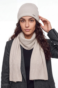Vivisence Women's Set Merino Wool Cashmere Winter Hat and Scarf, beige