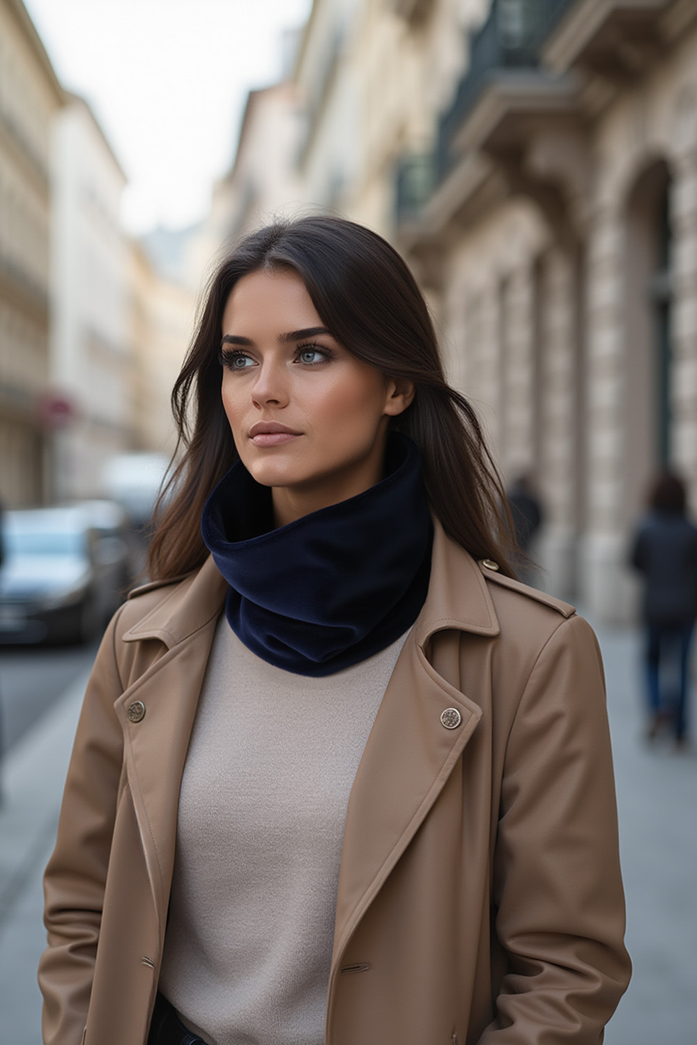 Vivisence Femme Snood Hiver Tricot Doux En Coton Confortable Chaleur Chaque Jour, bleu foncé