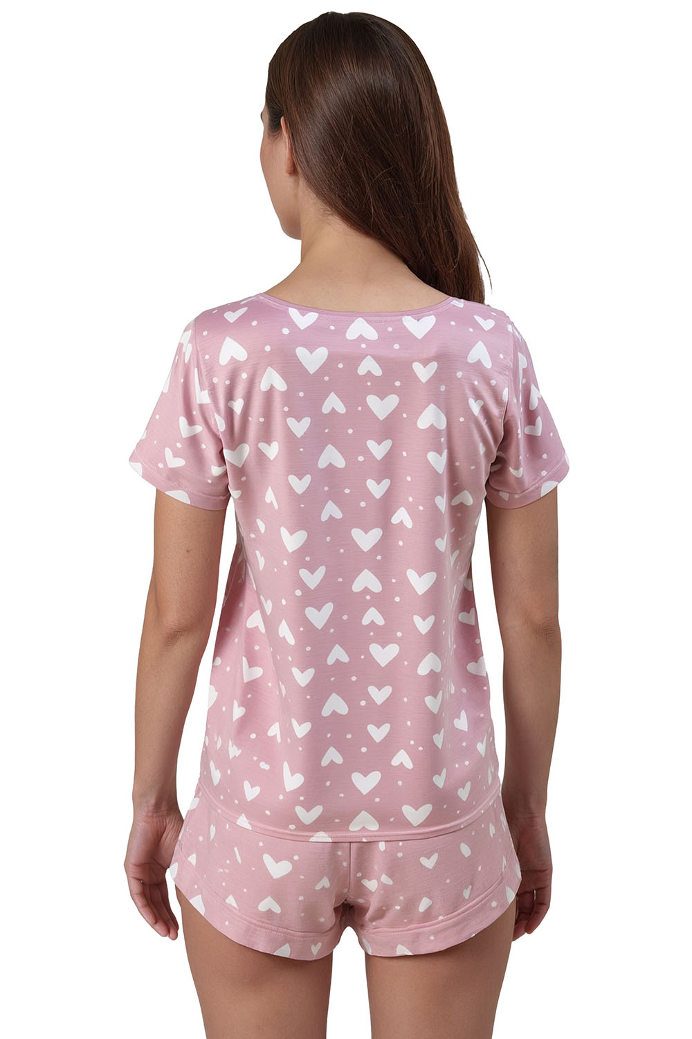 Vivisence Women Pyjama Set V Neck Short Sleeve Cotton Jersey Comfort Sleep, light pink