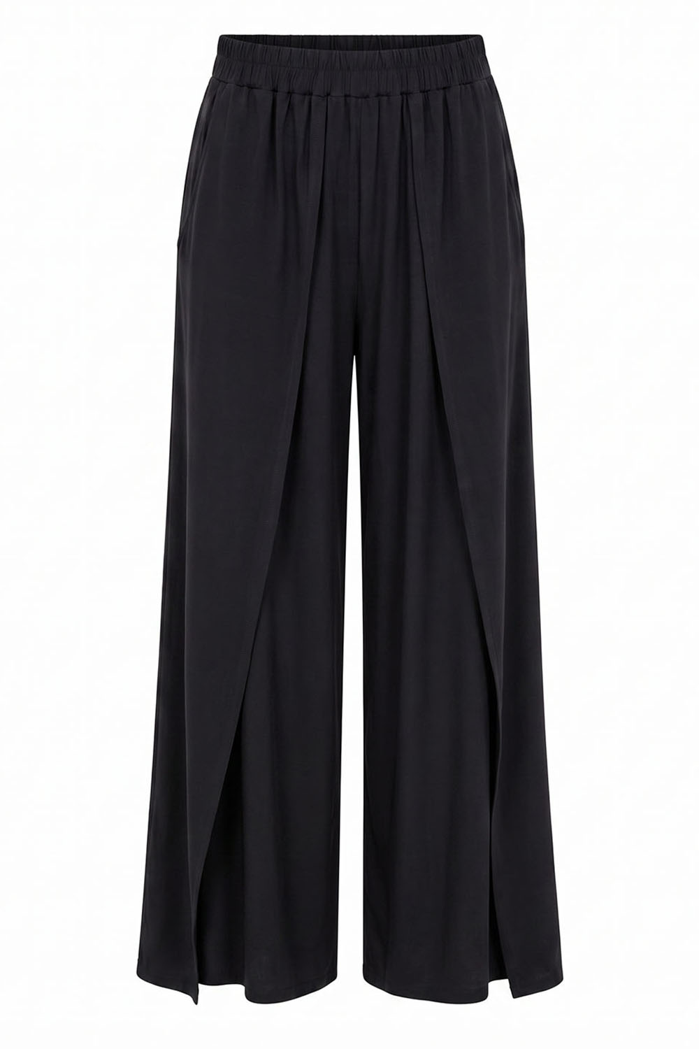Vivisence Damen Hose Wide-Leg Viskose Lockere Passform Elastische Bund, Schwarz
