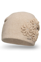 Vivisence Women's Winter Hat Wool With Floral Applique Warm Antistatic 7053, beige