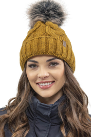 Vivisence Stylish Women's Winter Set Including Pompom Hat And Cozy Snood Scarf Made From Soft And Warm Fabric Smooth Fleece Lining Ideal For Cold Days, dark yellow