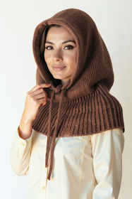 Vivisence Femme Cagoule Hiver Laine Merinos Et Coton Reglable Chaleur Douce, marron