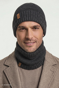 Ensembles bonnet+cache-cou, gris foncé