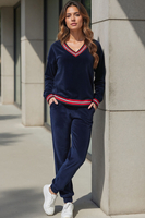 Vivisence Ensemble Survêtement Velours Col V Coupe Confort Idéal Quotidien 9201, bleu marine