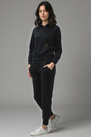 Vivisence Femme Ensemble Survêtement Coton Capuche Poches Confort Quotidien 9203, noir