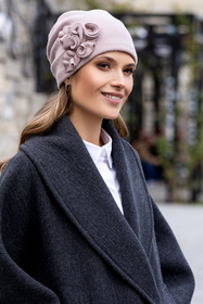 Vivisence Women's Elegant Warm Winter Hat Virgin Wool Hand Embroidered 7076, Pink