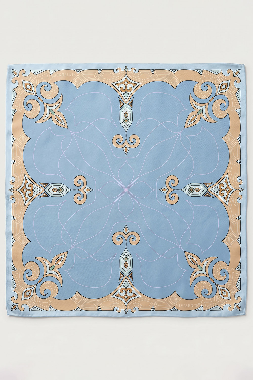 Vivisence Femme Foulard En Soie Carré Bords Roulottés Polyvalent Et Doux, bleu/beige