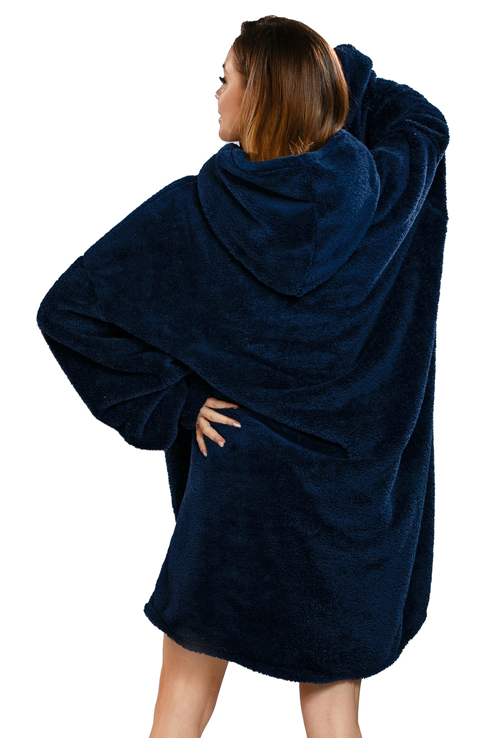 Vivisence Sweat à Capuche Couverture et Chaussettes Poche Frontale Couverture Oversize Chaud et Confortable Tissu Ultra Doux Idéal Pour l’Hiver et Comme Cadeau Cosy, bleu foncé