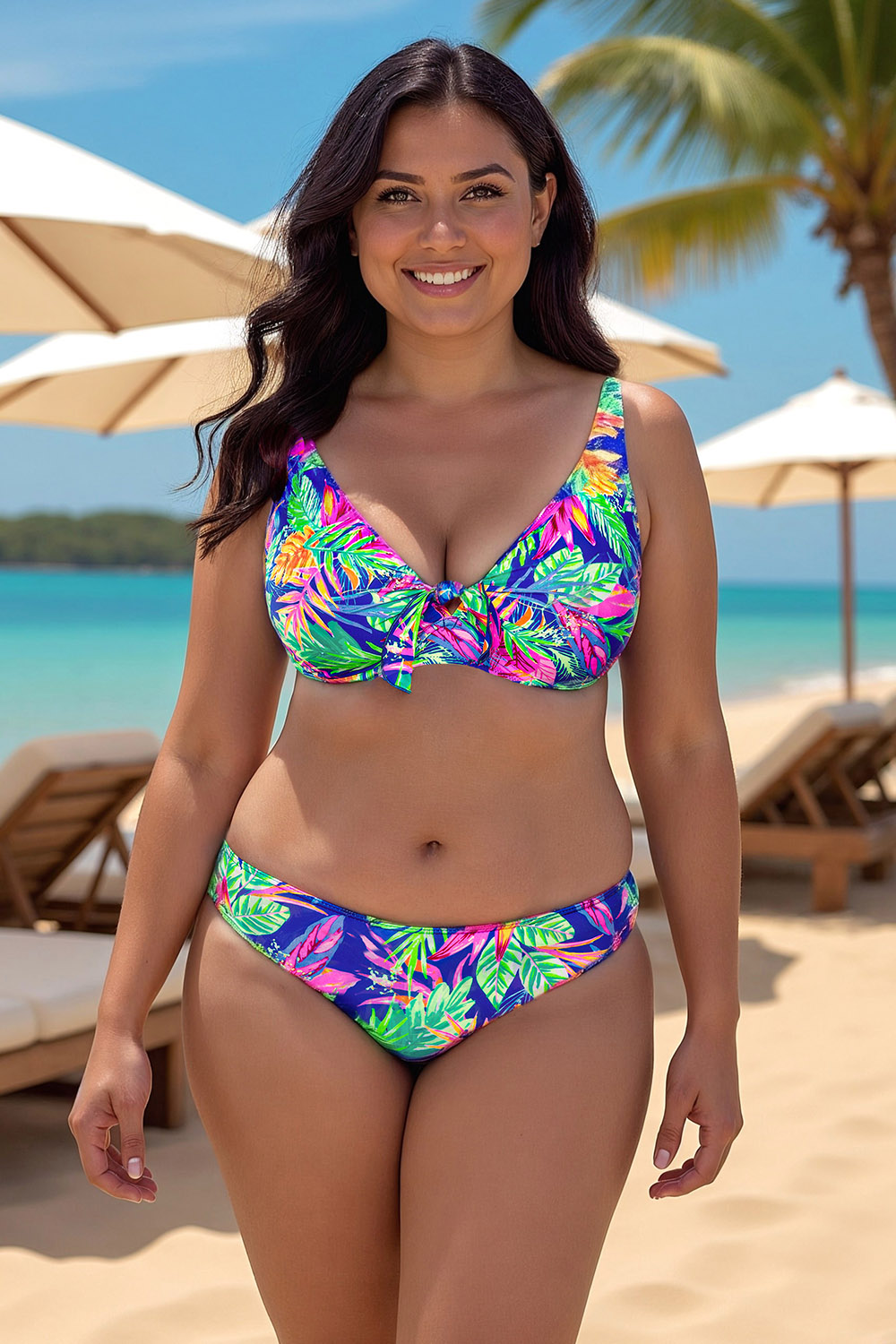 Vivisence Womens Swim Bra Underwire Non Padded Adjustable Straps Tie Front For Large Bust Support, multicolour