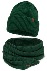 Vivisence Femme Ensemble Bonnet Echarpe Hiver Laine Merinos Douce Chaleur, vert