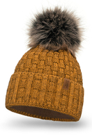 Vivisence Pom Pom Hat For Women Fleece Lined Knitted Winter Style 7015, dark yellow
