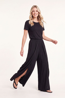 Vivisence Damen Hose Wide-Leg Viskose Lockere Passform Elastische Bund, Schwarz