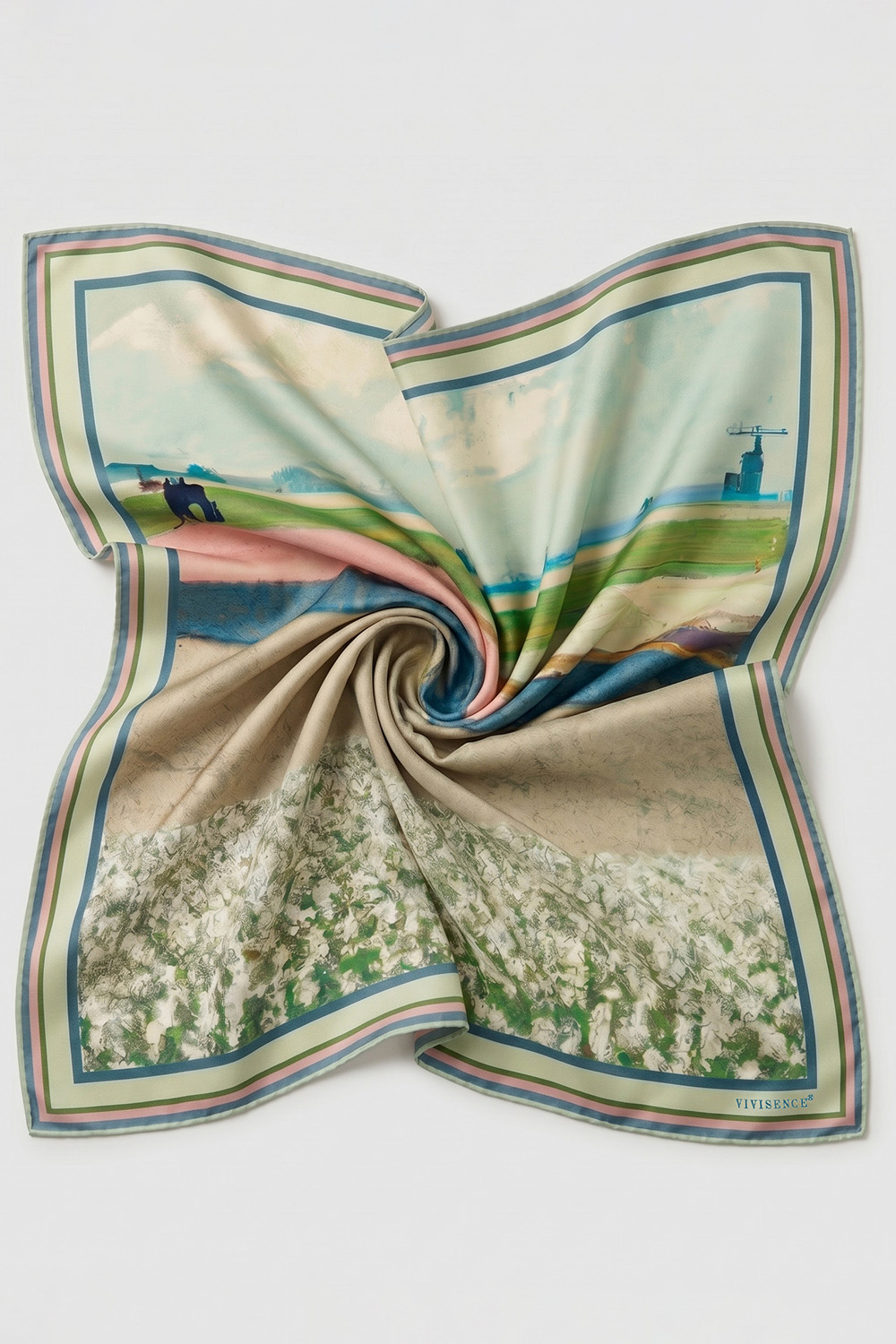 Vivisence Women Silk Scarf Hand Rolled Edges Versatile Elegant Style for Everyday, green