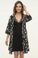 Vivisence Damen Nachtwäsche Set Modal Kurz mit Bindegürtel für Sanfte Nächte, Schwarz