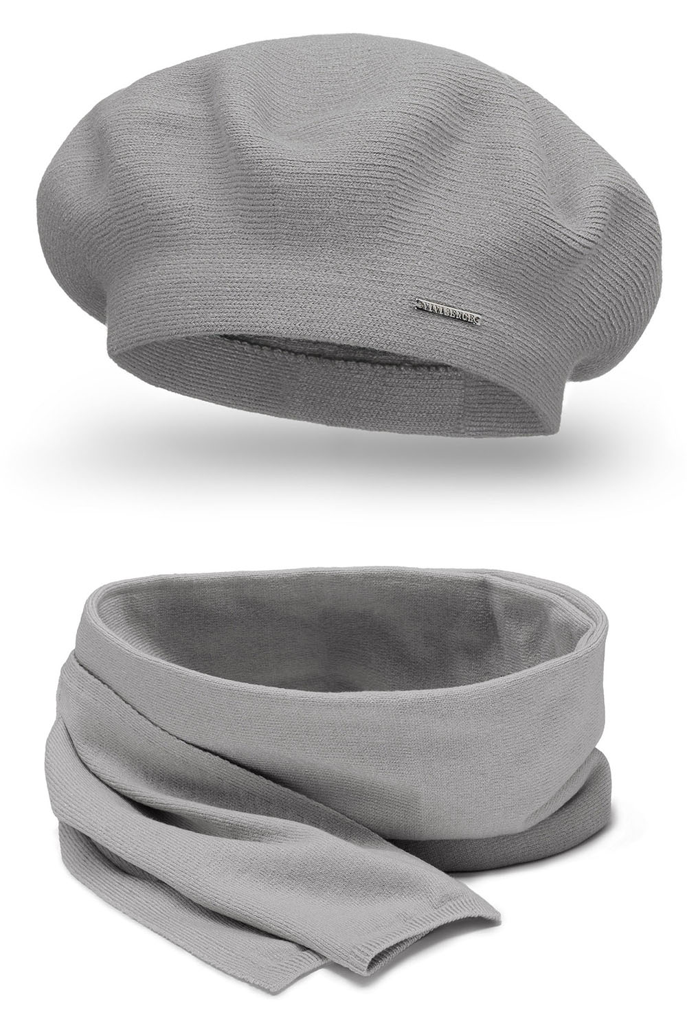 Vivisence Béret Et Écharpe Femme Pour L'automne et L'hiver En Laine Et Acrylique Ensemble Chic Pour L'Hiver Accessoire Mode Durable Pour Cadeau Parfait Confort Et Élégance 7005Kmpl, gris clair