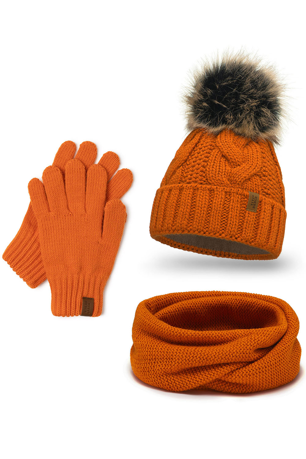 Vivisence Women Winter Hat Scarf And Gloves Set Soft Fleece Lining Cozy Warmth, orange
