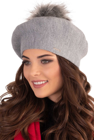 Vivisence Béret Femme Pour L'automne et L'hiver Avec Pompon En Fausse Fourrure Tricoté En Laine Acrylique Doux Chaud Et Confortable Idéal Classique Et Élégant 7035, gris clair