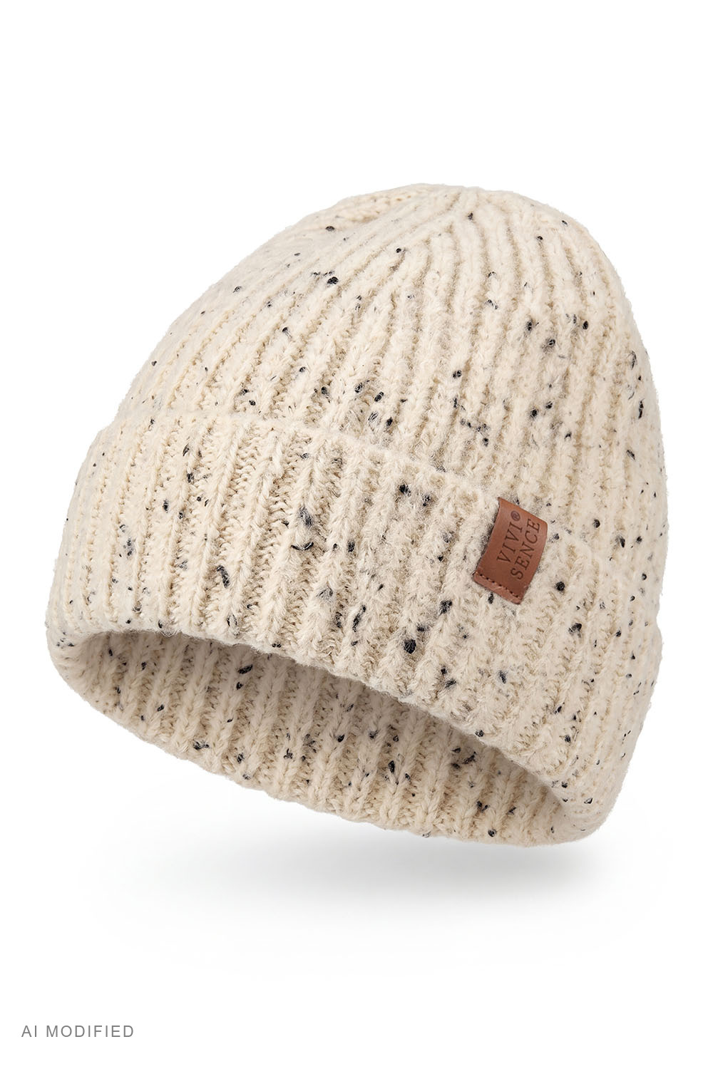 Vivisence Damen Beanie gerippt mit Umschlag weich und warm, cremig