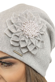 Vivisence Women's Wool Hat With Floral Pleats Antistatic Elegant 7052, light grey