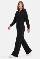 Vivisence Women Tracksuit Set Zip Hoodie And Pants Soft Cotton For Daily Comfort, black