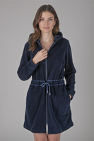 Vivisence Peignoir Femme Court Zippé Capuche Poches Doux Confort Maison 5012, bleu marine