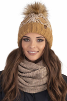 Vivisence Bonnet À Pompon Femme Doublé En Polaire Antistatique Tricoté 7029, beige