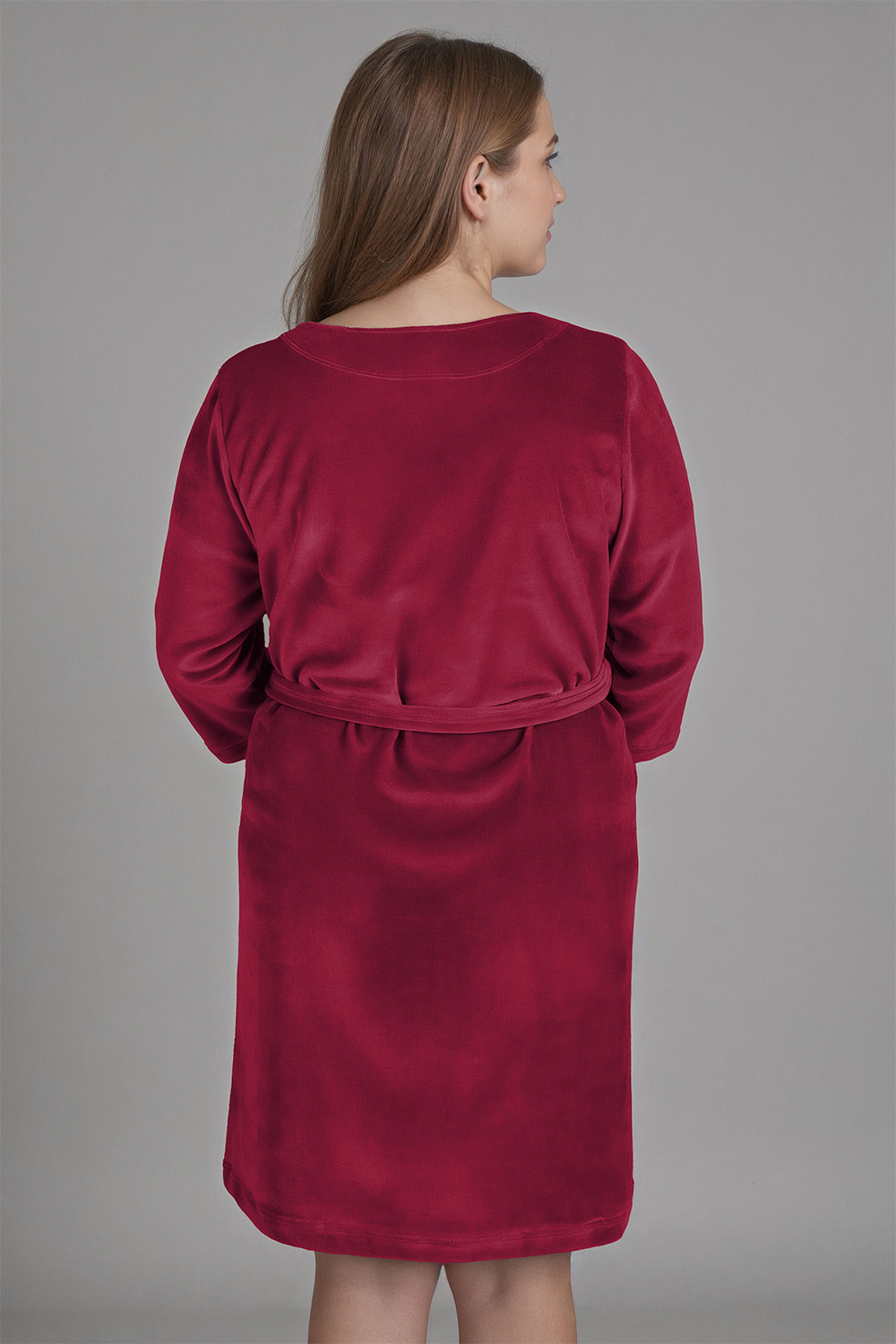 Vivisence Dressing Gown Cotton Zipper and Belt Pockets Home Comfort 5011, ruby