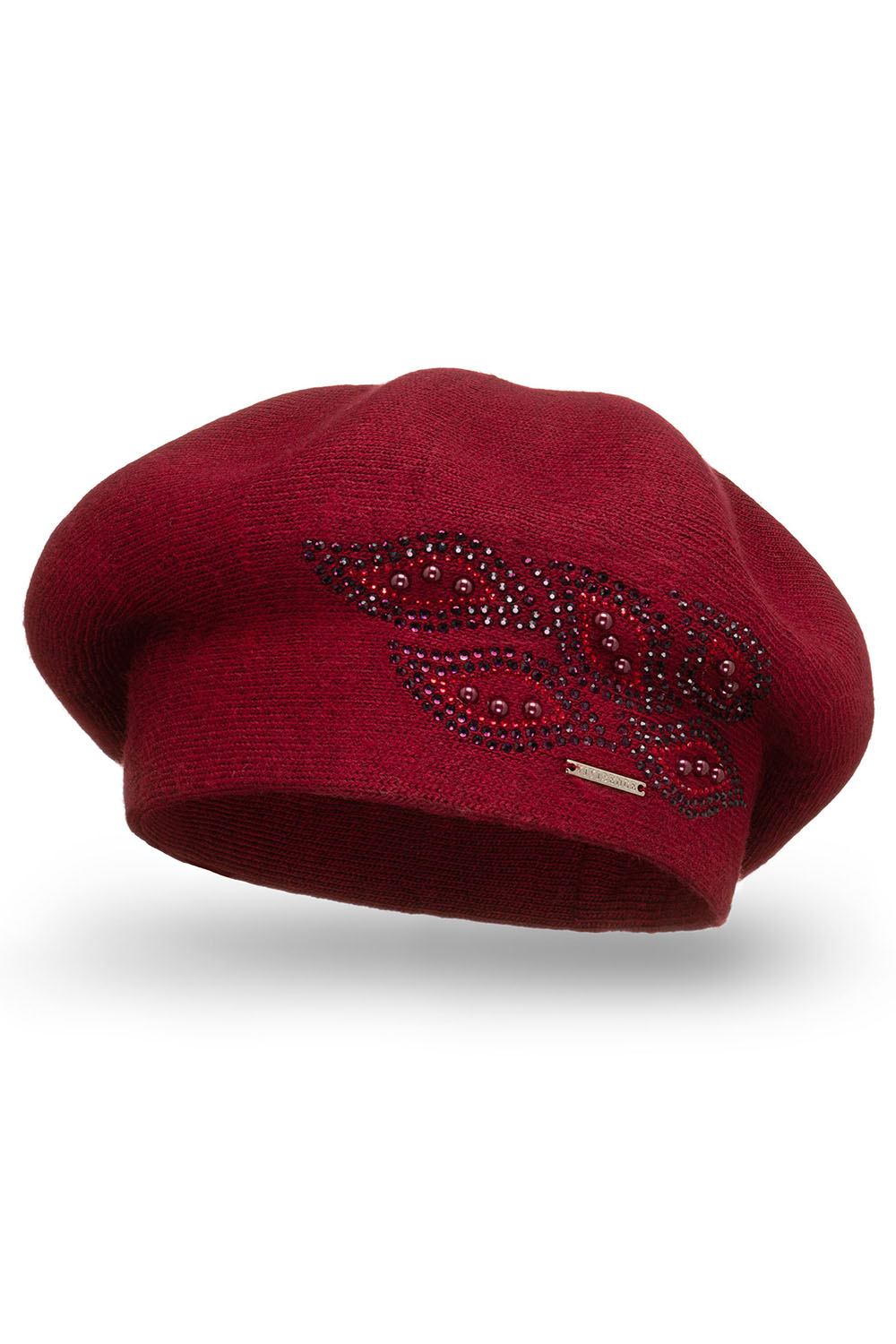 Vivisence Beret With Zirconia Applique Ideal For Cold Days 7051, maroon
