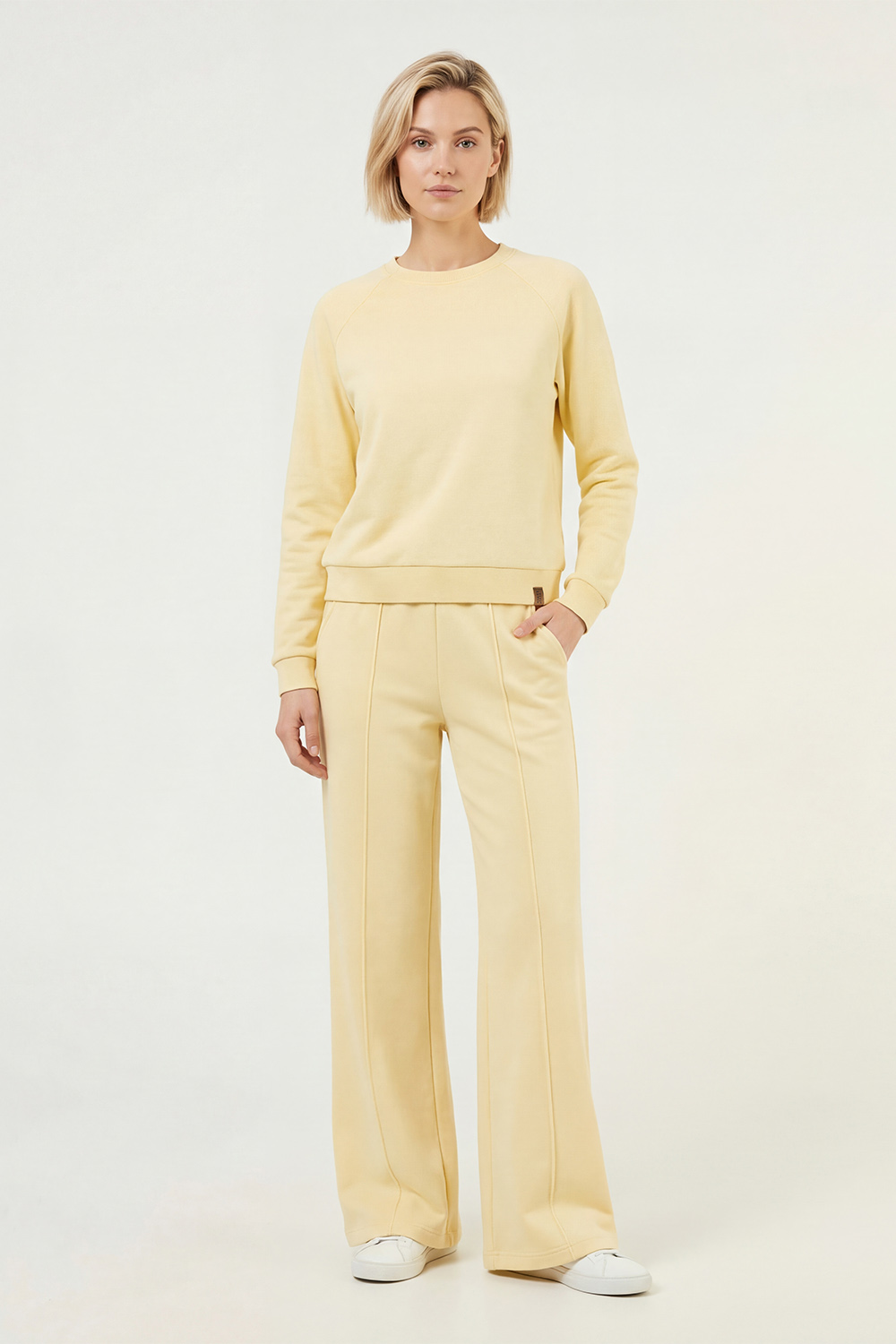 Vivisence Femme Pantalon De Survêtement Pli Devant Taille Élastique Confort, banane