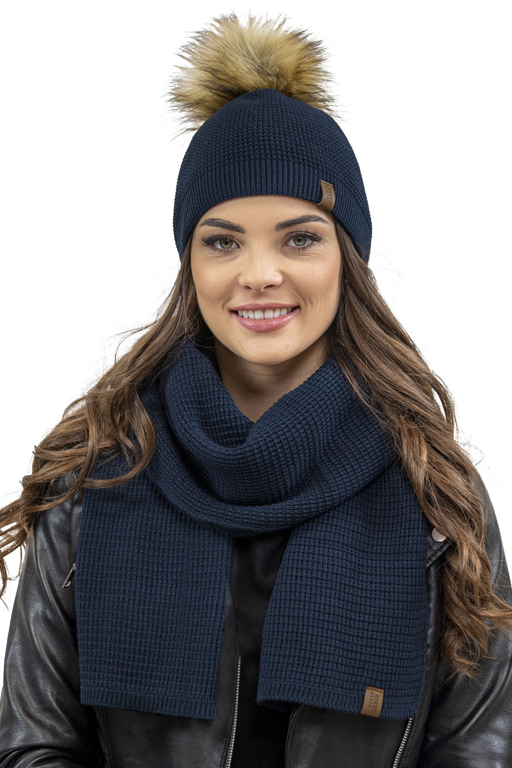 Vivisence Knitted Scarf For Women Wide Warm Soft Elegant Sporty Winter 7041S, dark blue