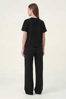 Vivisence Women’s 2 Piece Lounge Set, Short Sleeve T Shirt and Flared Trousers with Pockets, Soft Stretch Co Ord Set, black