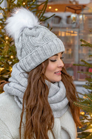 Vivisence Damen Bommelmütze Und Loop-Schal Mit Bommel Ideal Für Wintertage 7014, beige Melange