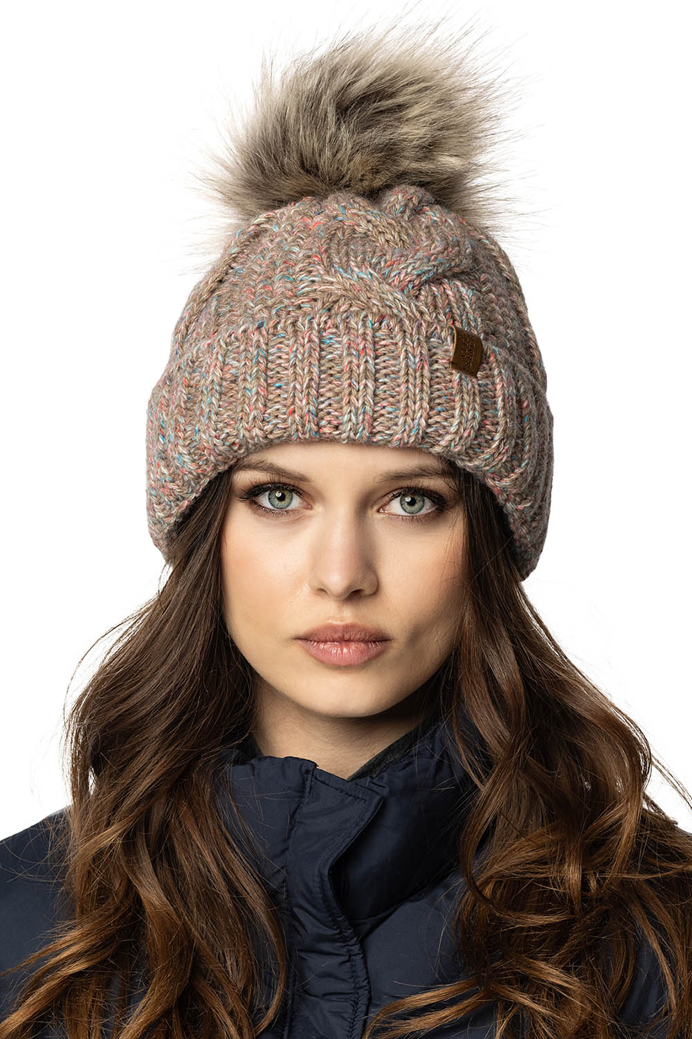 Vivisence Stylish Women's Winter Set Including Pompom Hat And Cozy Snood Scarf Made From Soft And Warm Fabric Smooth Fleece Lining Ideal For Cold Days, brown melange