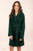 Vivisence Damen Bademantel Polyester mit Kapuze Morgenmantel, Grün