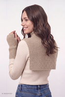 Vivisence ensemble femme bonnet snood chauffe-mains tricot chaud, beige