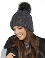 Vivisence Bonnet À Pompon Femme Chaud Et Doux Idéal Pour L’Hiver 7014, gris foncé