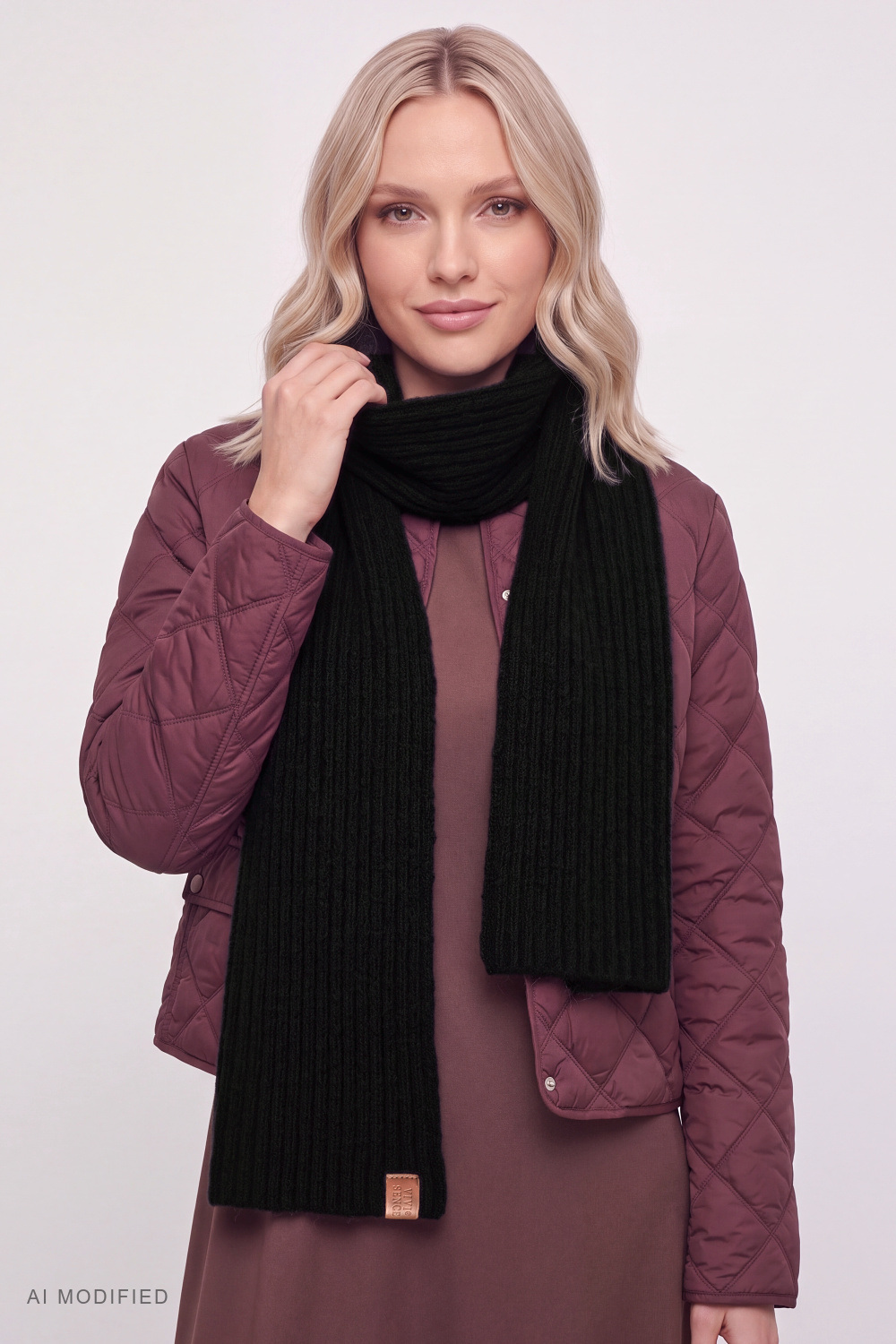Vivisence Women's Ribbed Wool Blend Scarf, black