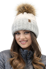 Vivisence Women's Pom Pom Hat Fleece Lined Winter Set With Matching Pom 70107, light grey