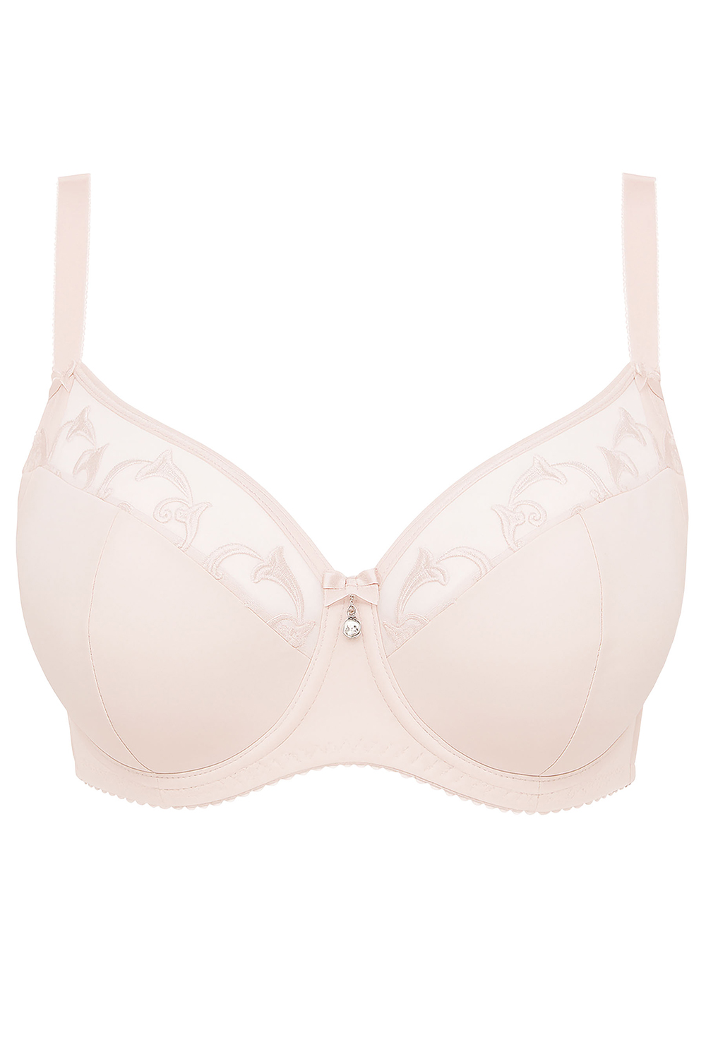 Vivisence Women's Demi Padded Bra Embroidered Mesh Microfibre Underwired Side Boning Adjustable Straps, beige