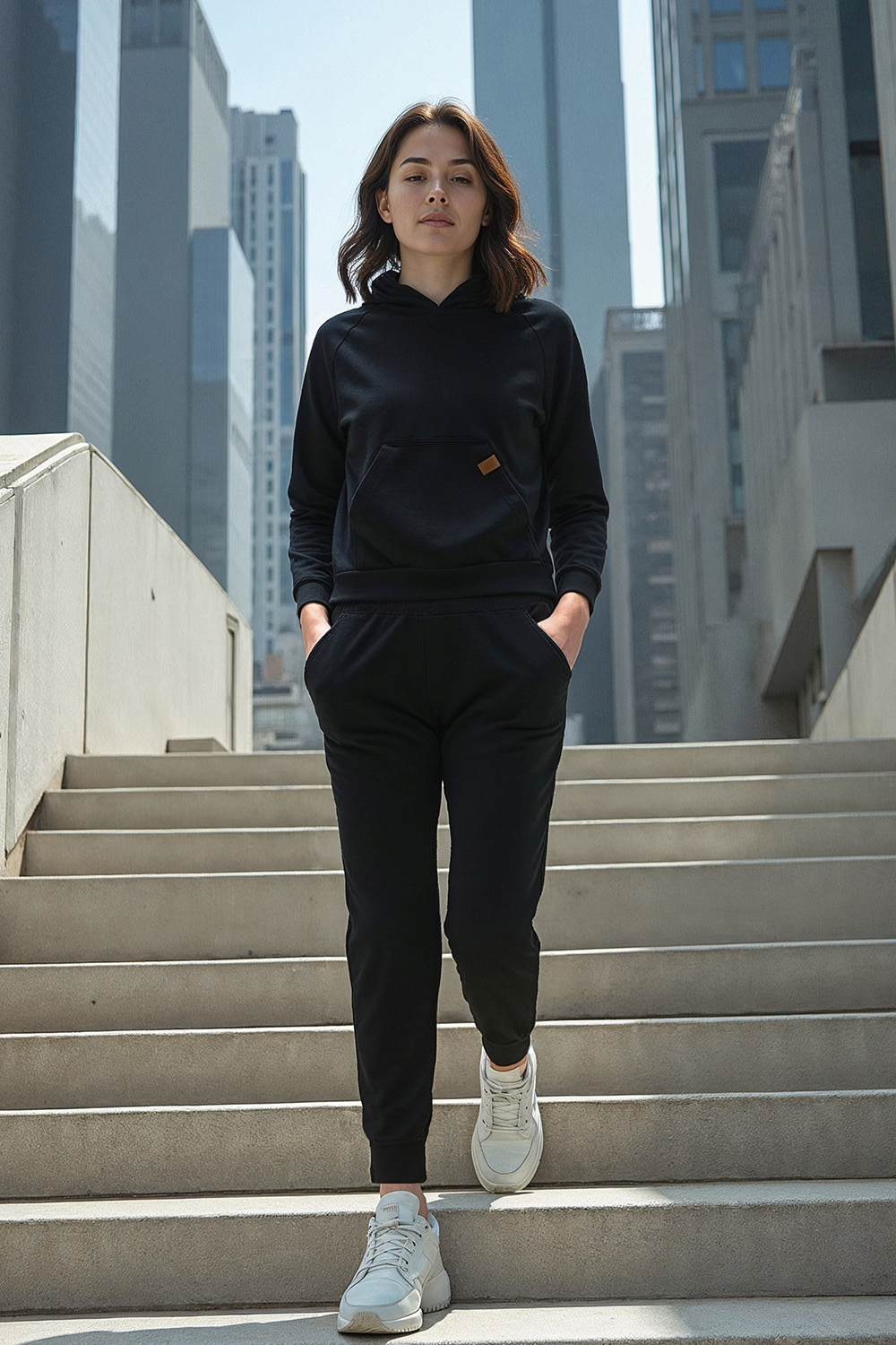 Vivisence Women Hoodie Sweatshirt Cotton Hood Pocket Casual Sportswear 9003, black