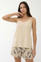 Vivisence Women Pajama Set Viscose Straps and Pockets Breathable Comfort, beige