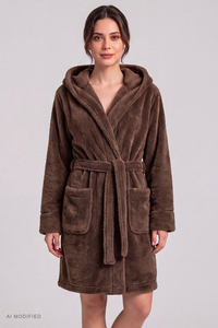 Vivisence Damen Bademantel Kapuze Weicher Stoff für täglichen Komfort, braun