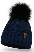 Vivisence Bonnet À Pompon Femme Chaud Et Doux Idéal Pour L’Hiver 7014, bleu foncé