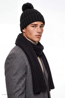 Vivisence écharpe homme maille côtelée acrylique laine écharpe hiver, noir