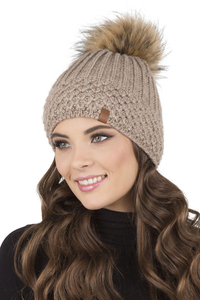 Vivisence Women's Winter Hat With Pom Pom Warm Ideal For Cold Days 7016, beige