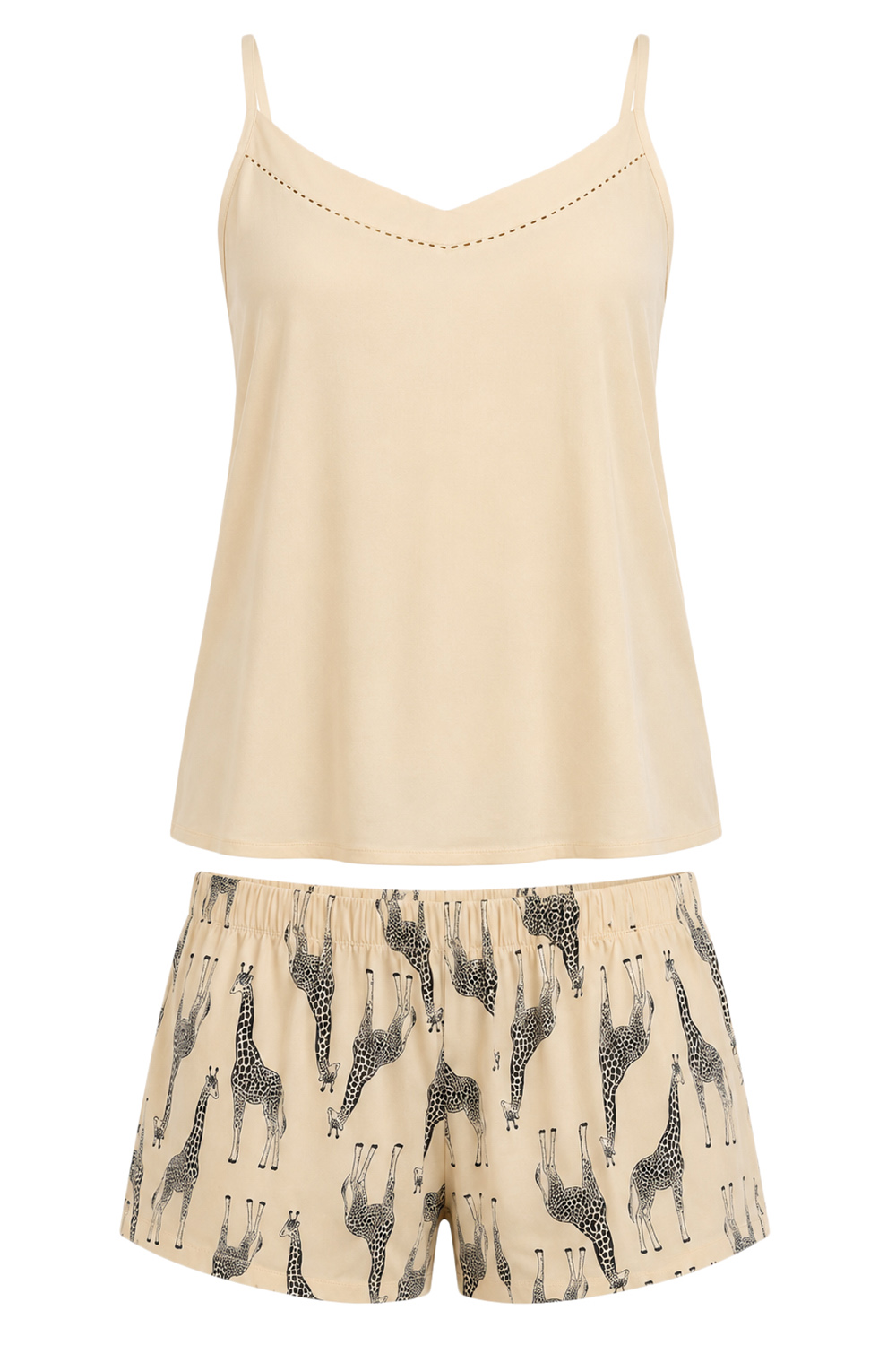 Vivisence Damen Pyjama Set Viskose Mit Verstellbaren Trägern Komfortables und Weiches Material, beige