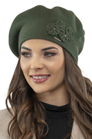 Vivisence Femme Béret Et Écharpe Pour l'Automne et l'Hiver Ensemble En Laine Avec Application Florale Style Classique Confortable Et Élégant Parfait Pour Lhiver Cadeau 7006Kmpl, vert